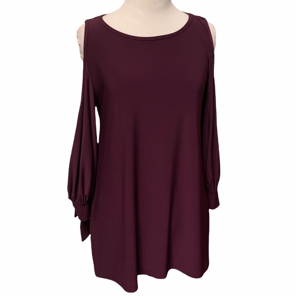 Auditions plum cold shoulder top w ties at sleeves